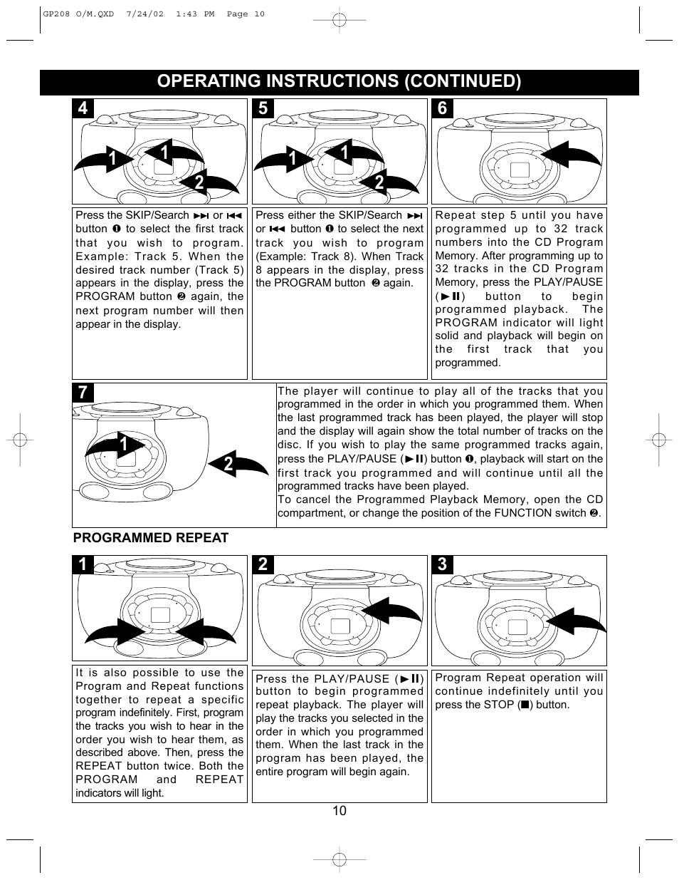 Operating instructions (continued) | Emerson Radio GP208 User Manual | Page 10 / 15