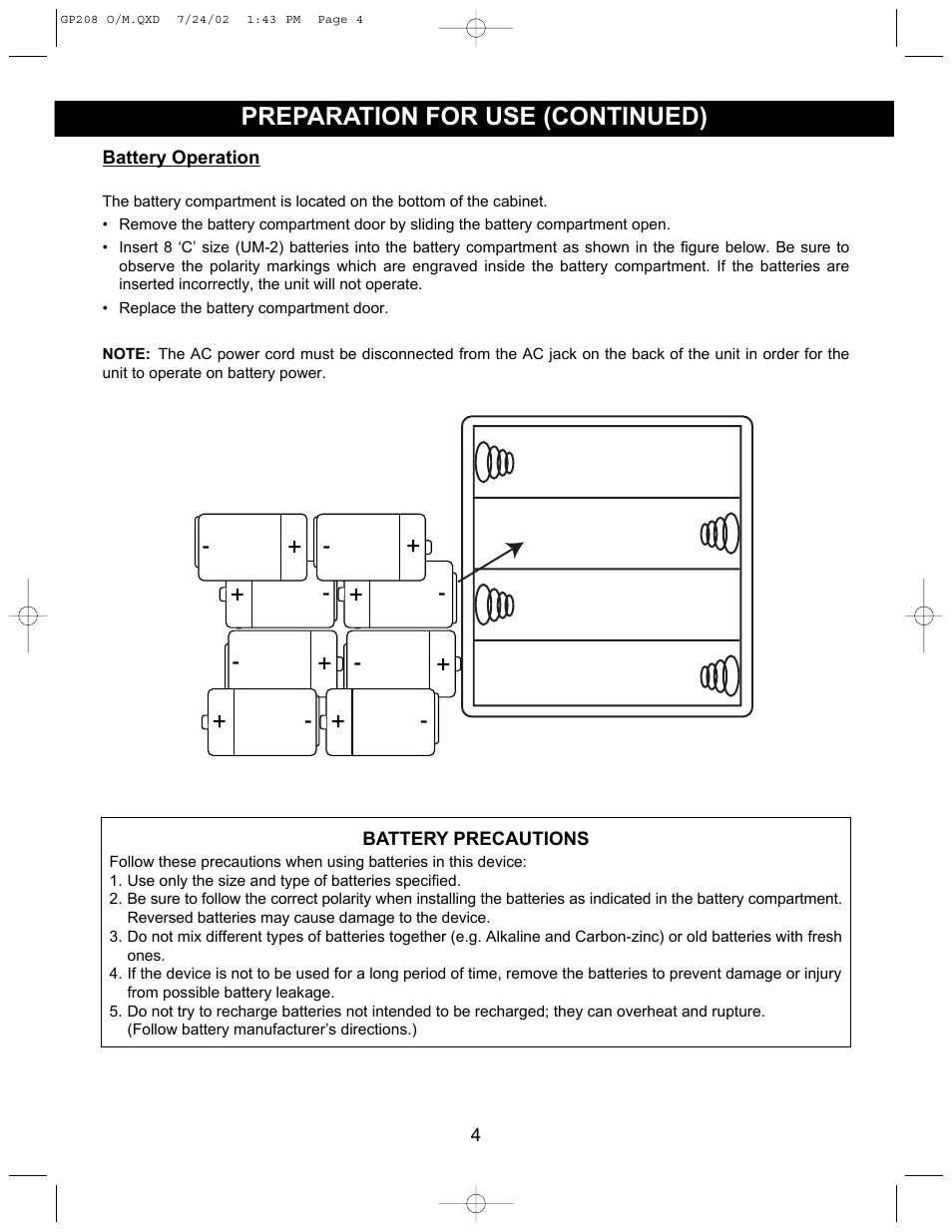 Preparation for use (continued) | Emerson Radio GP208 User Manual | Page 4 / 15