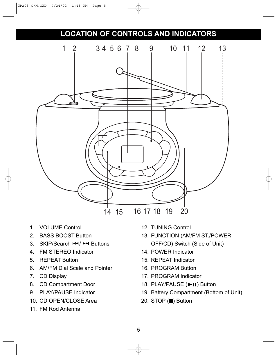 Emerson Radio GP208 User Manual | Page 5 / 15