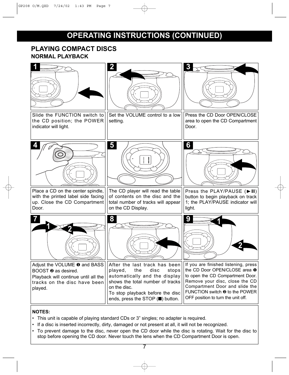 Operating instructions (continued) | Emerson Radio GP208 User Manual | Page 7 / 15