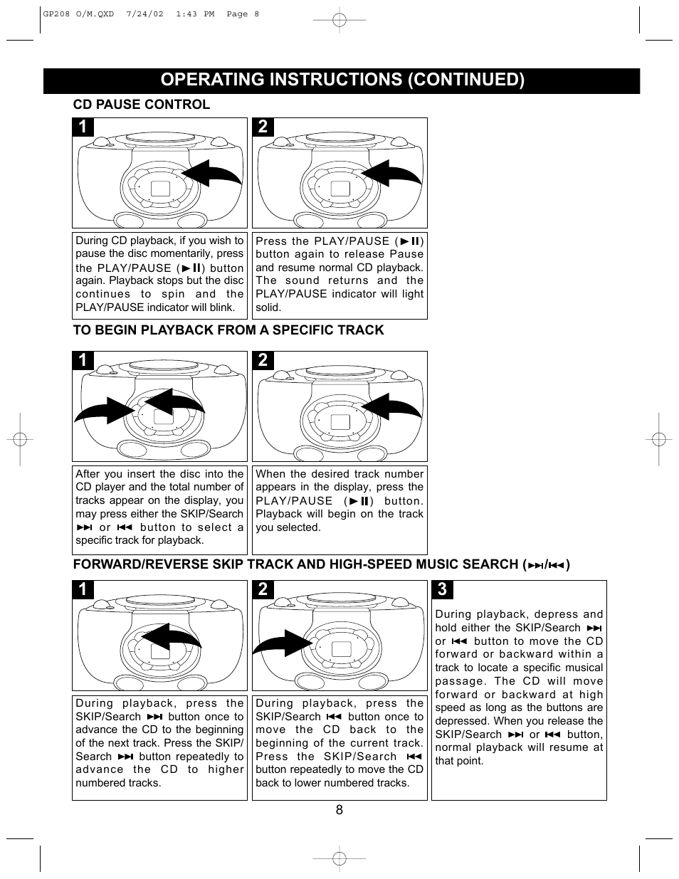 Operating instructions (continued) | Emerson Radio GP208 User Manual | Page 8 / 15