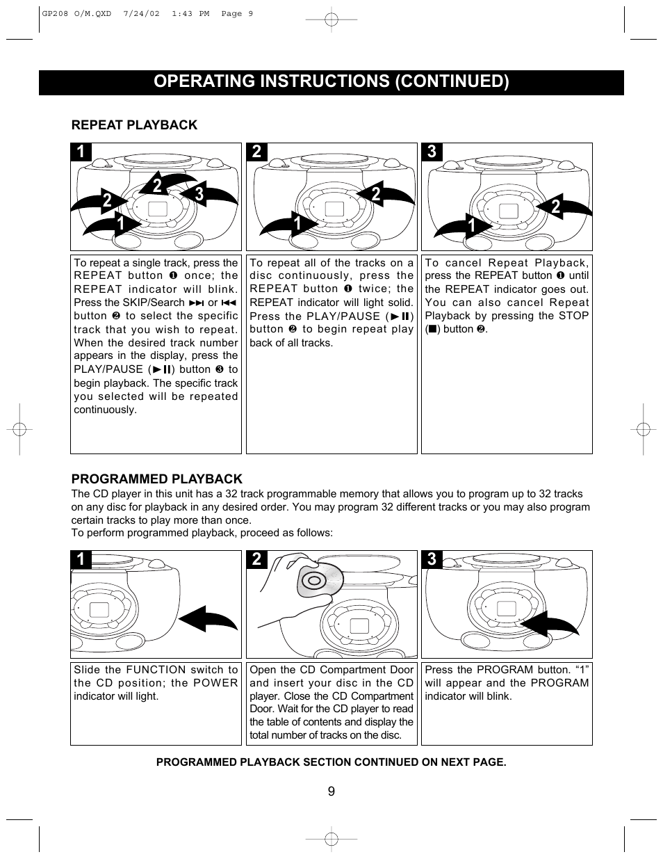 Operating instructions (continued) | Emerson Radio GP208 User Manual | Page 9 / 15