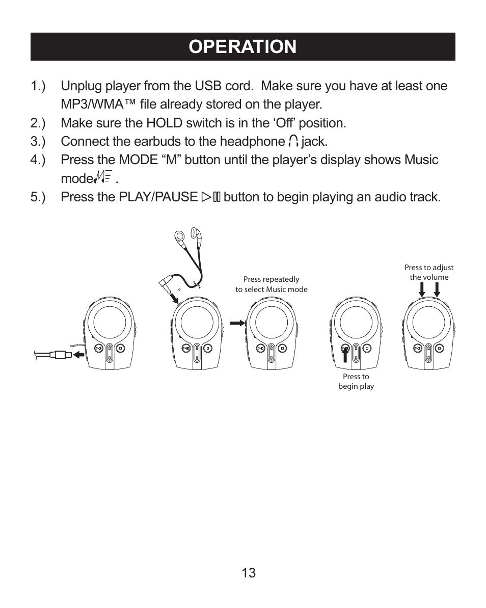 Operation | Emerson Radio MP205 User Manual | Page 13 / 28