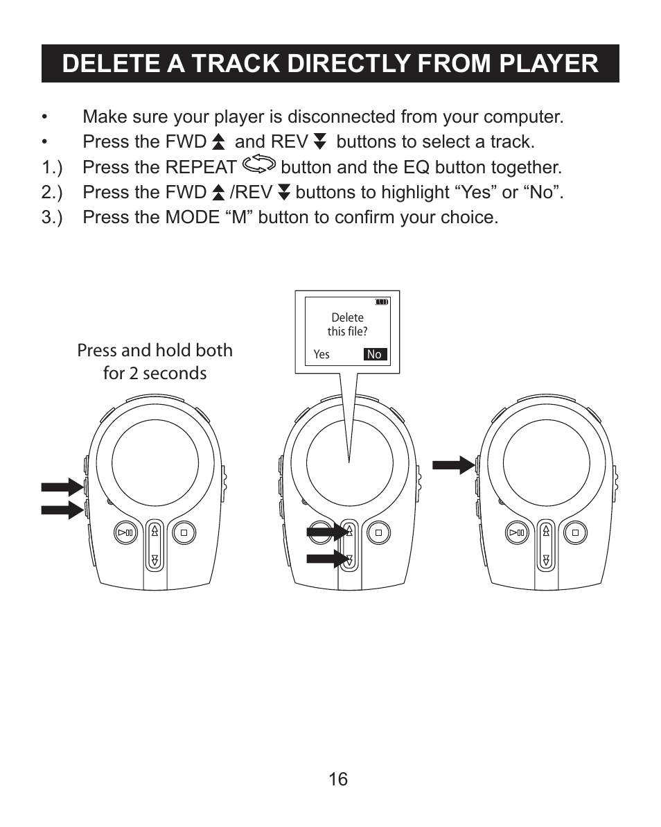 Delete a track directly from player | Emerson Radio MP205 User Manual | Page 16 / 28