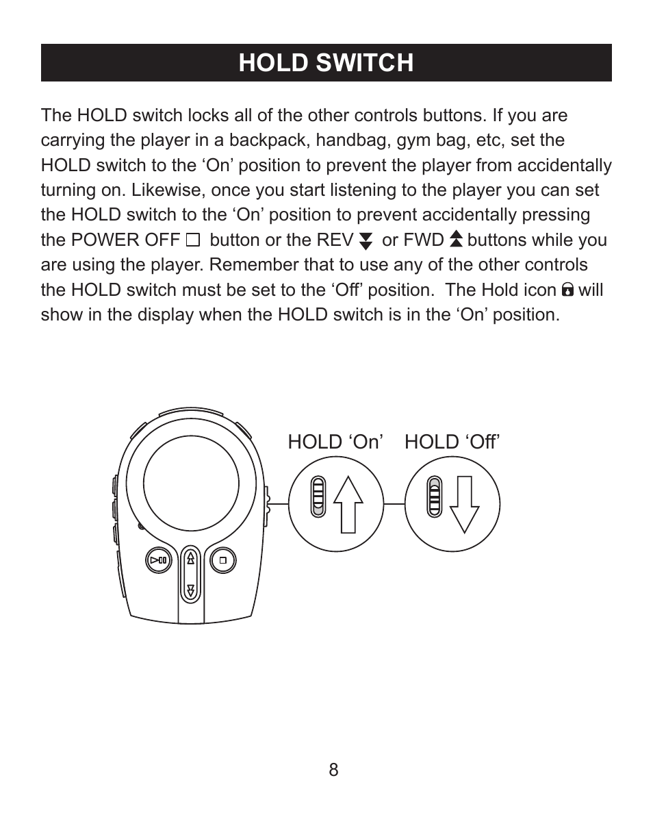 Hold switch | Emerson Radio MP205 User Manual | Page 8 / 28