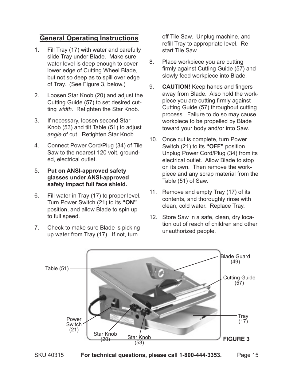 Chicago Electric Powertools 7" PORTABLE WET CUTTING 40315 User Manual | Page 15 / 20