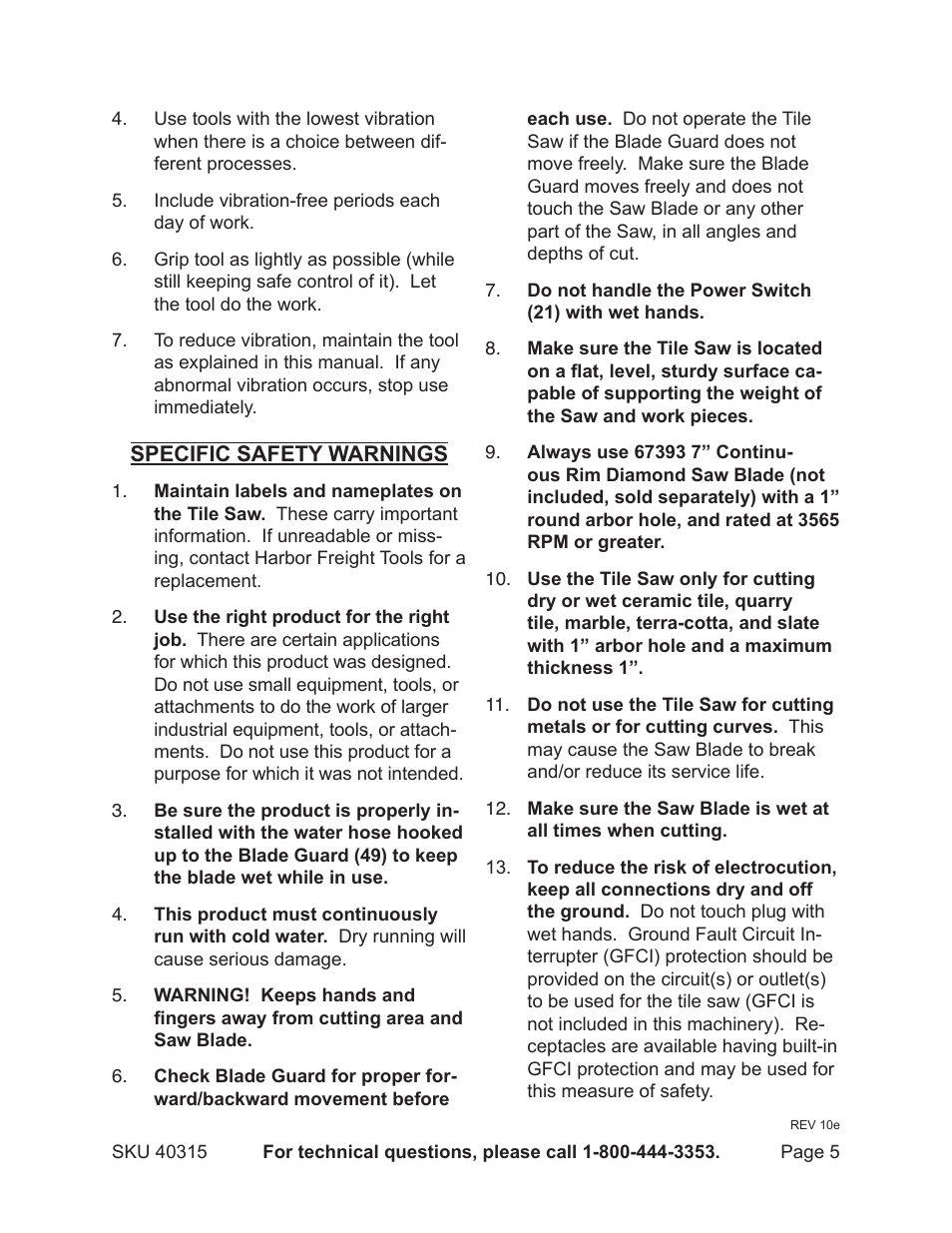 Chicago Electric Powertools 7" PORTABLE WET CUTTING 40315 User Manual | Page 5 / 20
