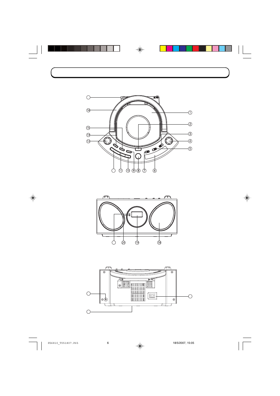 Location of controls and indicators | Emerson Radio PD6810 User Manual | Page 7 / 18