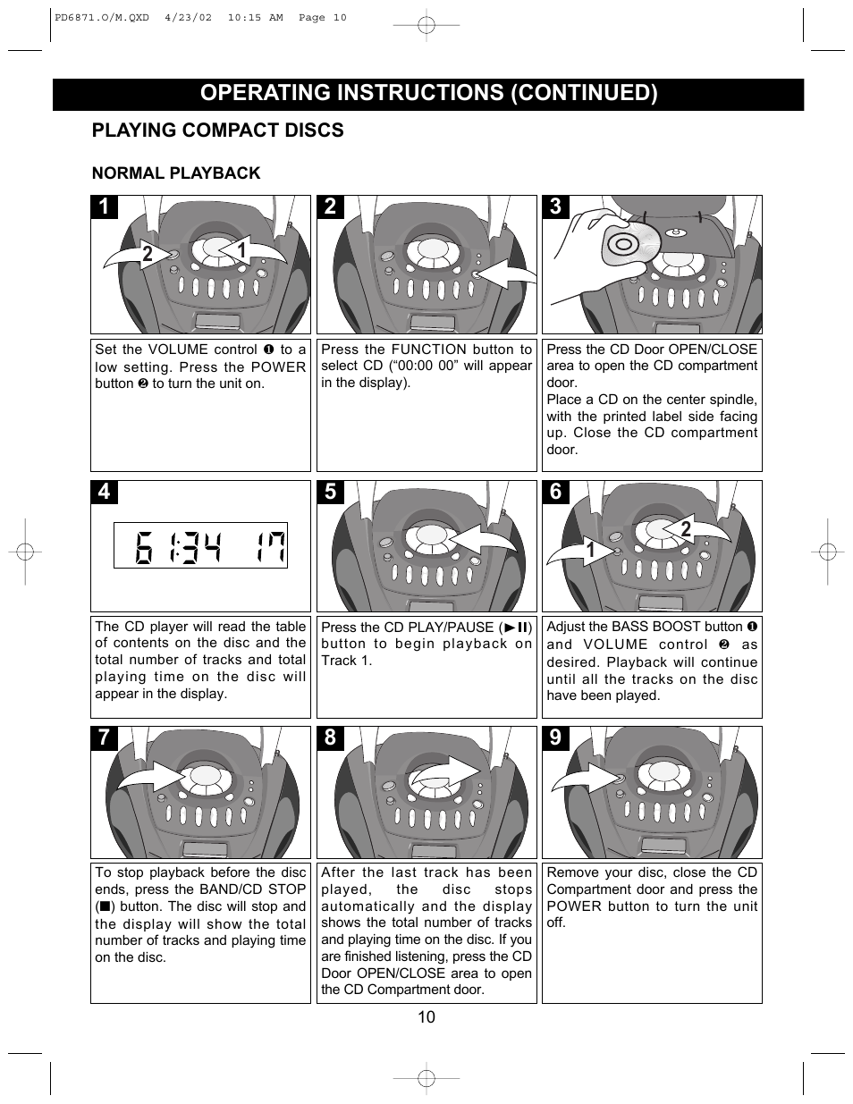 Operating instructions (continued) | Emerson Radio PD6871 User Manual | Page 10 / 23