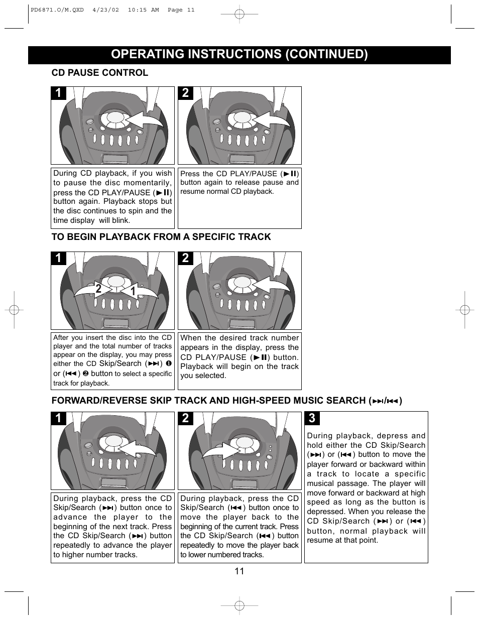 Operating instructions (continued) | Emerson Radio PD6871 User Manual | Page 11 / 23