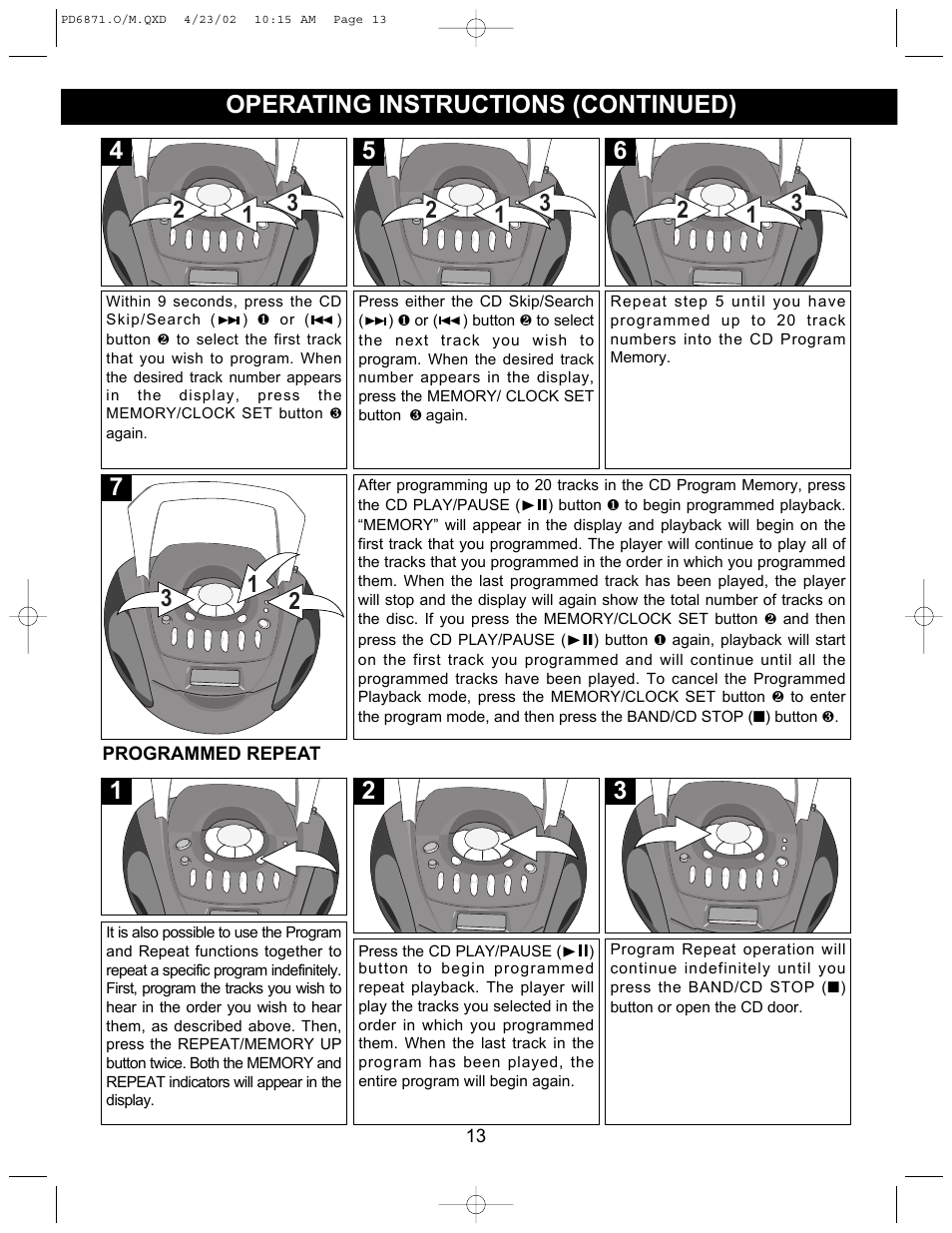 Operating instructions (continued) | Emerson Radio PD6871 User Manual | Page 13 / 23