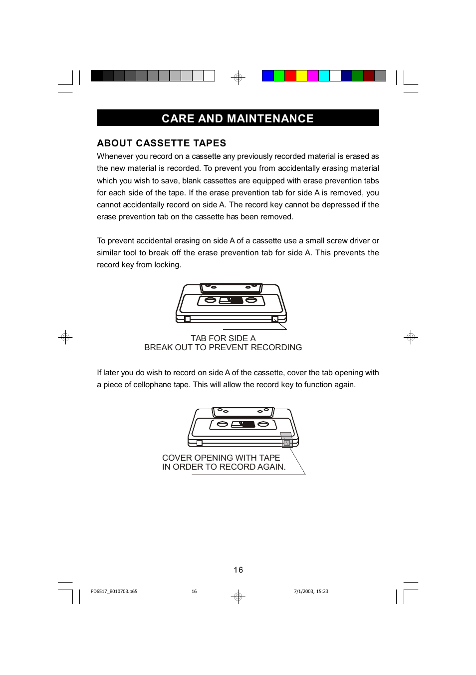 Care and maintenance, About cassette tapes | Emerson Radio SB266 User Manual | Page 17 / 22