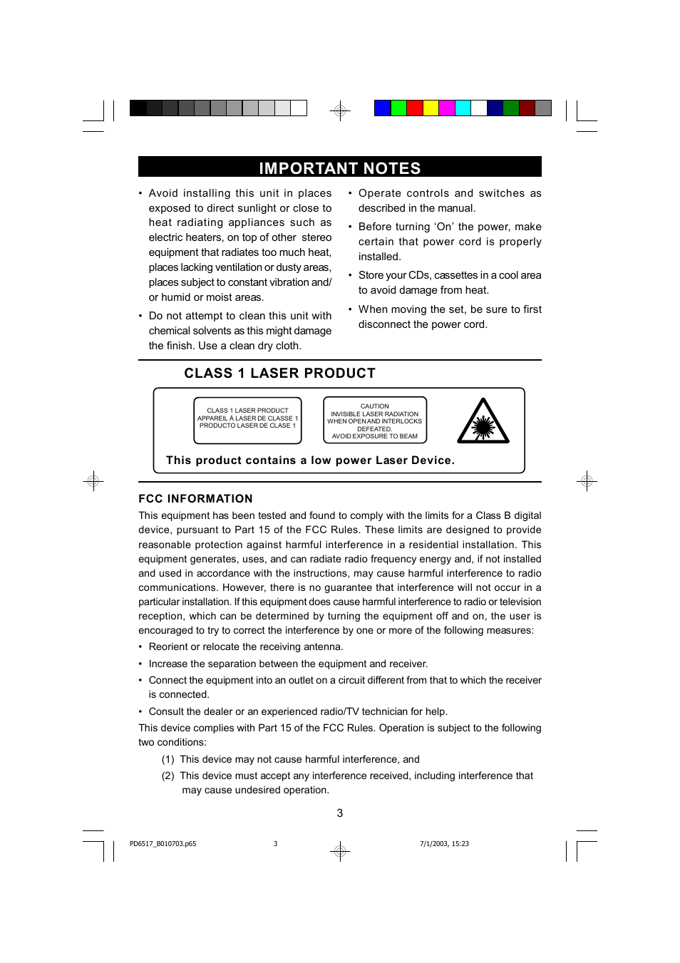 Class 1 laser product | Emerson Radio SB266 User Manual | Page 4 / 22