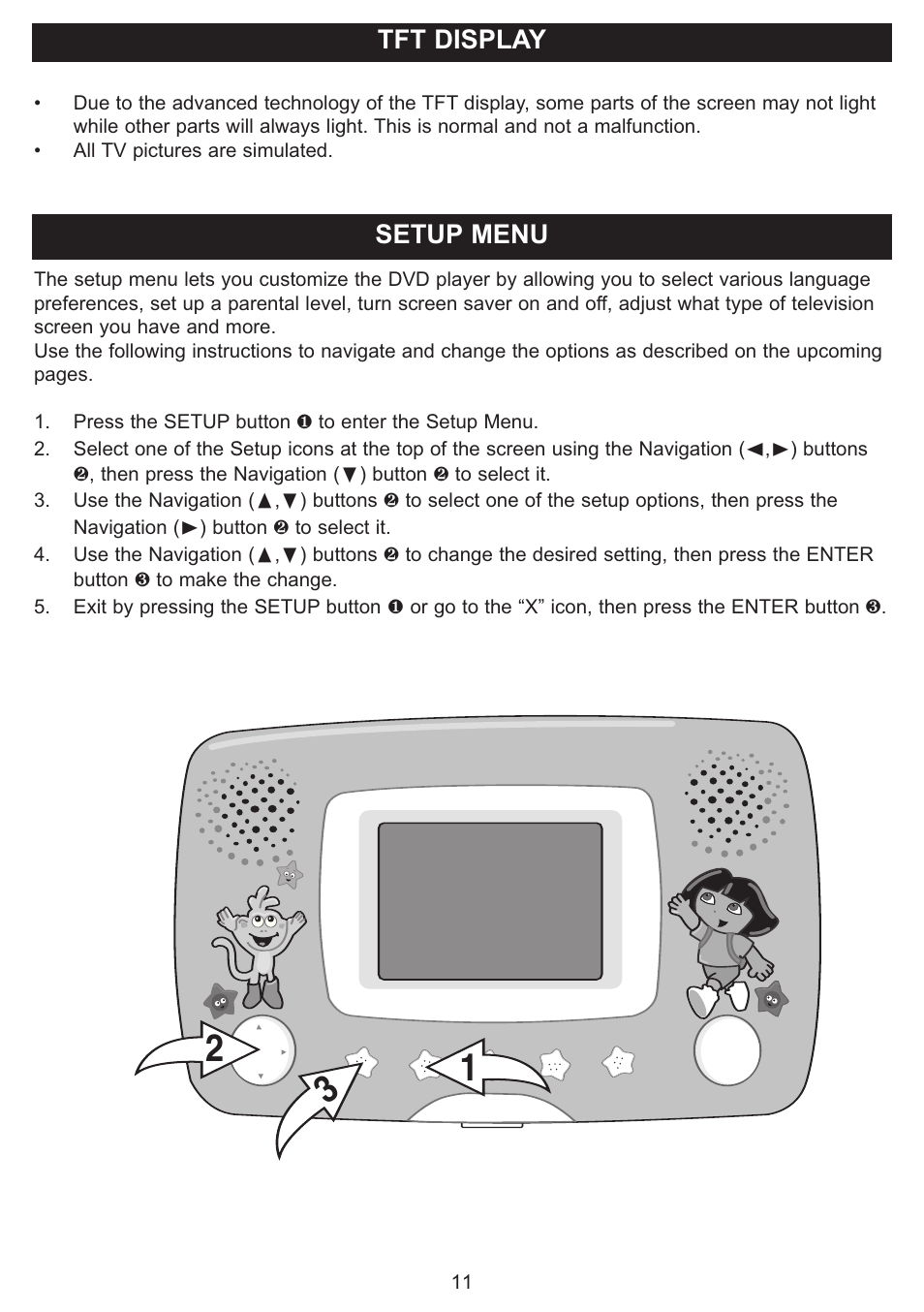 Tft display setup menu | Emerson Radio DTE321 User Manual | Page 12 / 31