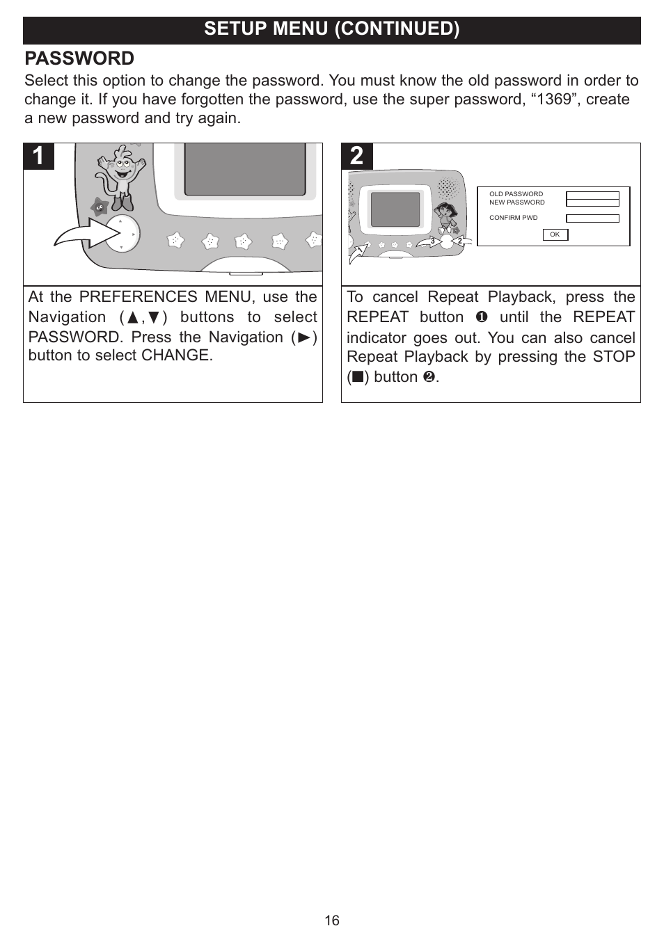 Setup menu (continued), Password | Emerson Radio DTE321 User Manual | Page 17 / 31