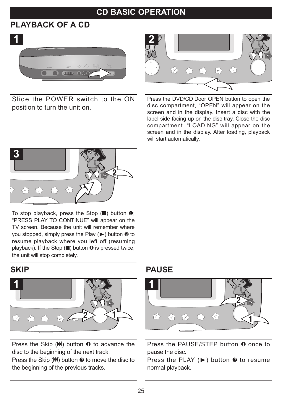 Cd basic operation, Playback of a cd, Skip pause | Emerson Radio DTE321 User Manual | Page 26 / 31