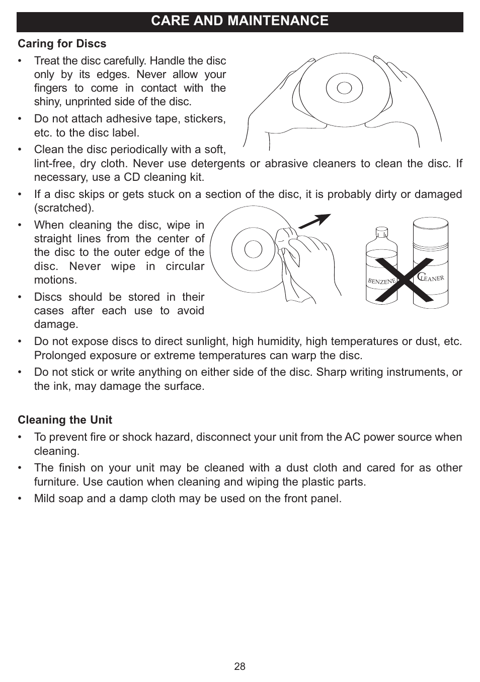 Care and maintenance | Emerson Radio DTE321 User Manual | Page 29 / 31