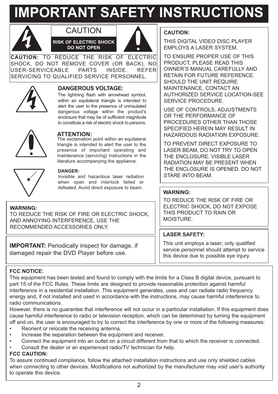 Important safety instructions, Caution | Emerson Radio DTE321 User Manual | Page 3 / 31