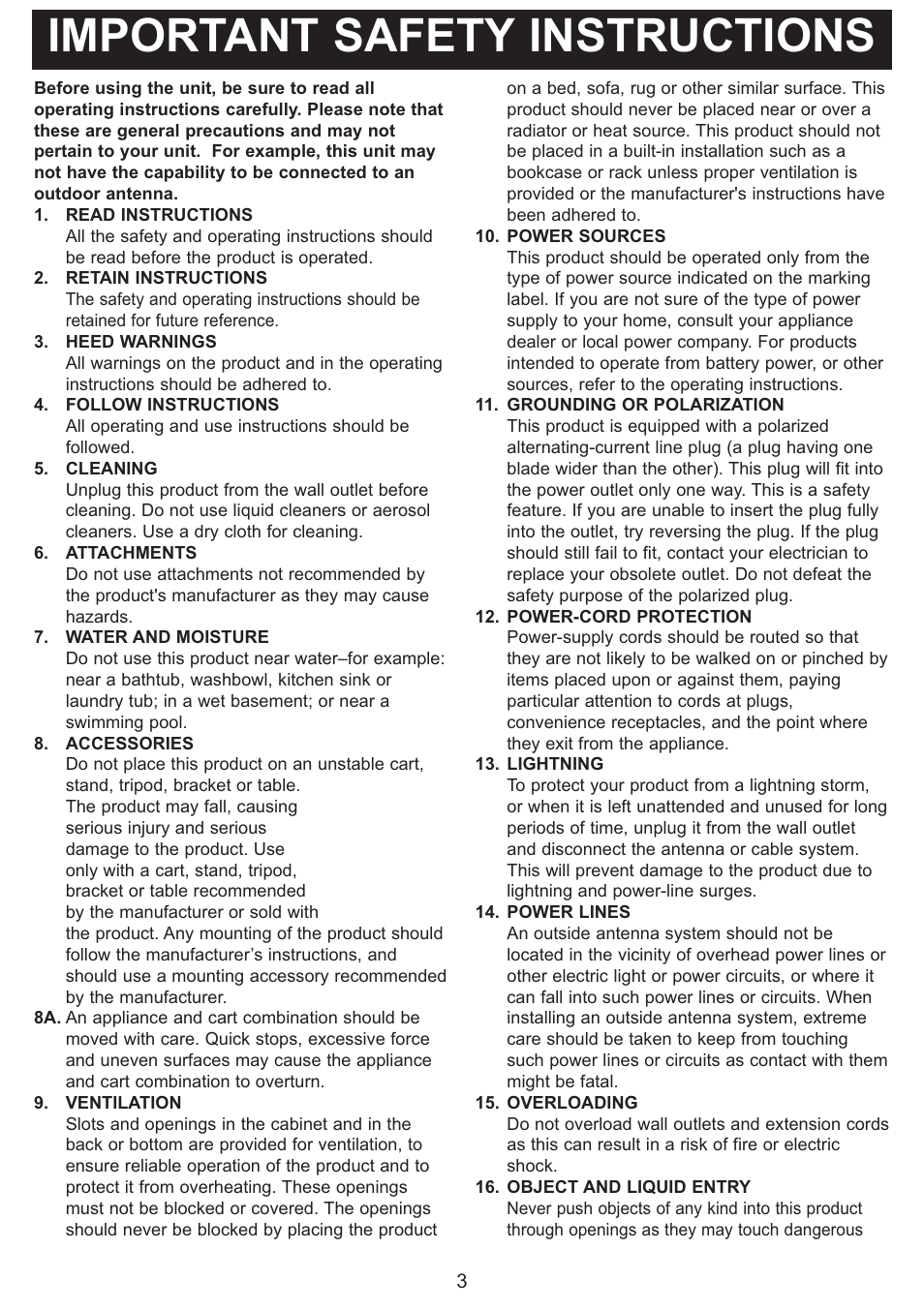 Important safety instructions | Emerson Radio DTE321 User Manual | Page 4 / 31