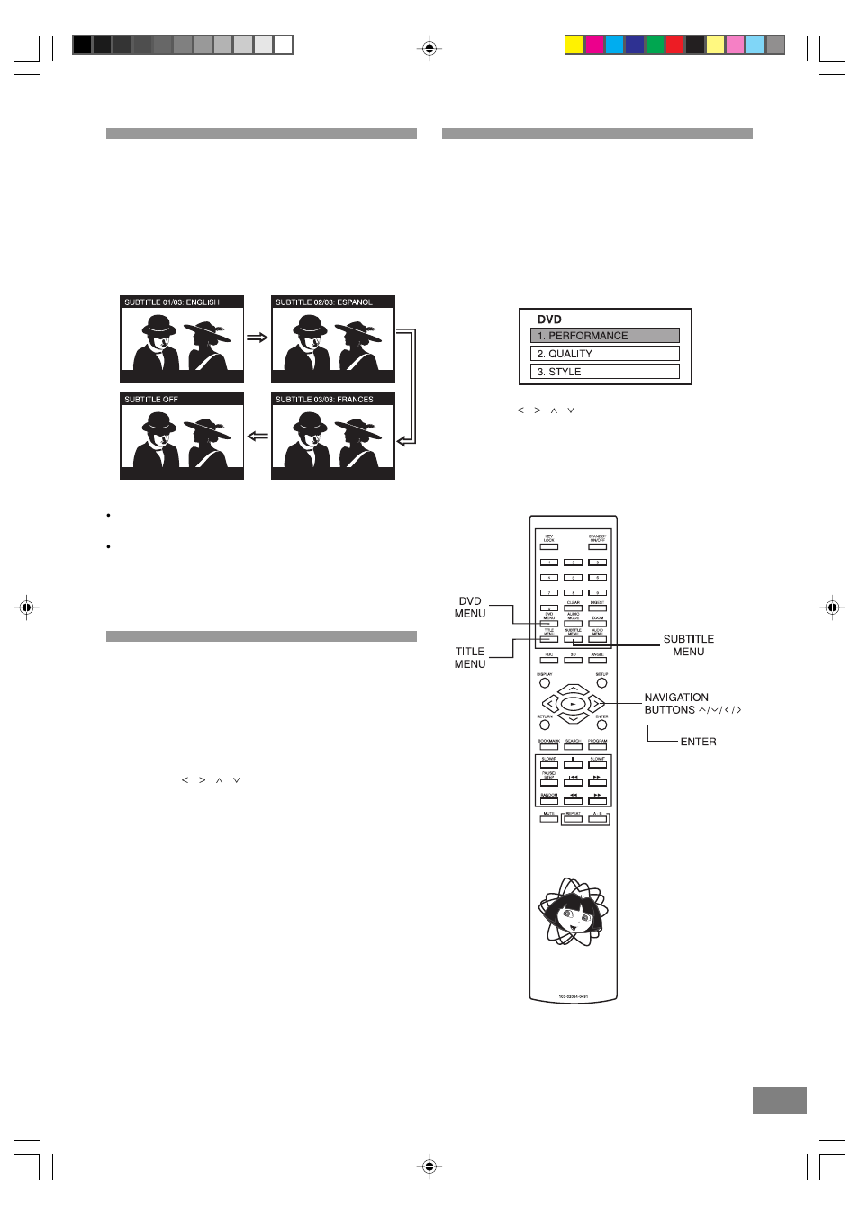 Changing subtitle language, Selection of titles, Using a dvd menu | Emerson Radio DTE328 User Manual | Page 23 / 35