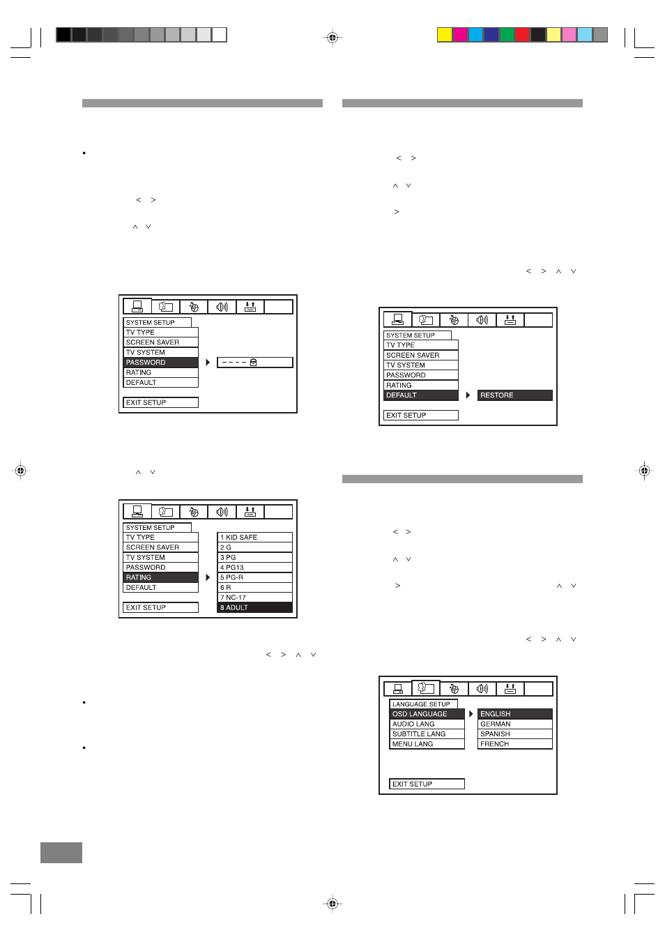 Parental control, Default, On screen display language | Emerson Radio DTE328 User Manual | Page 26 / 35