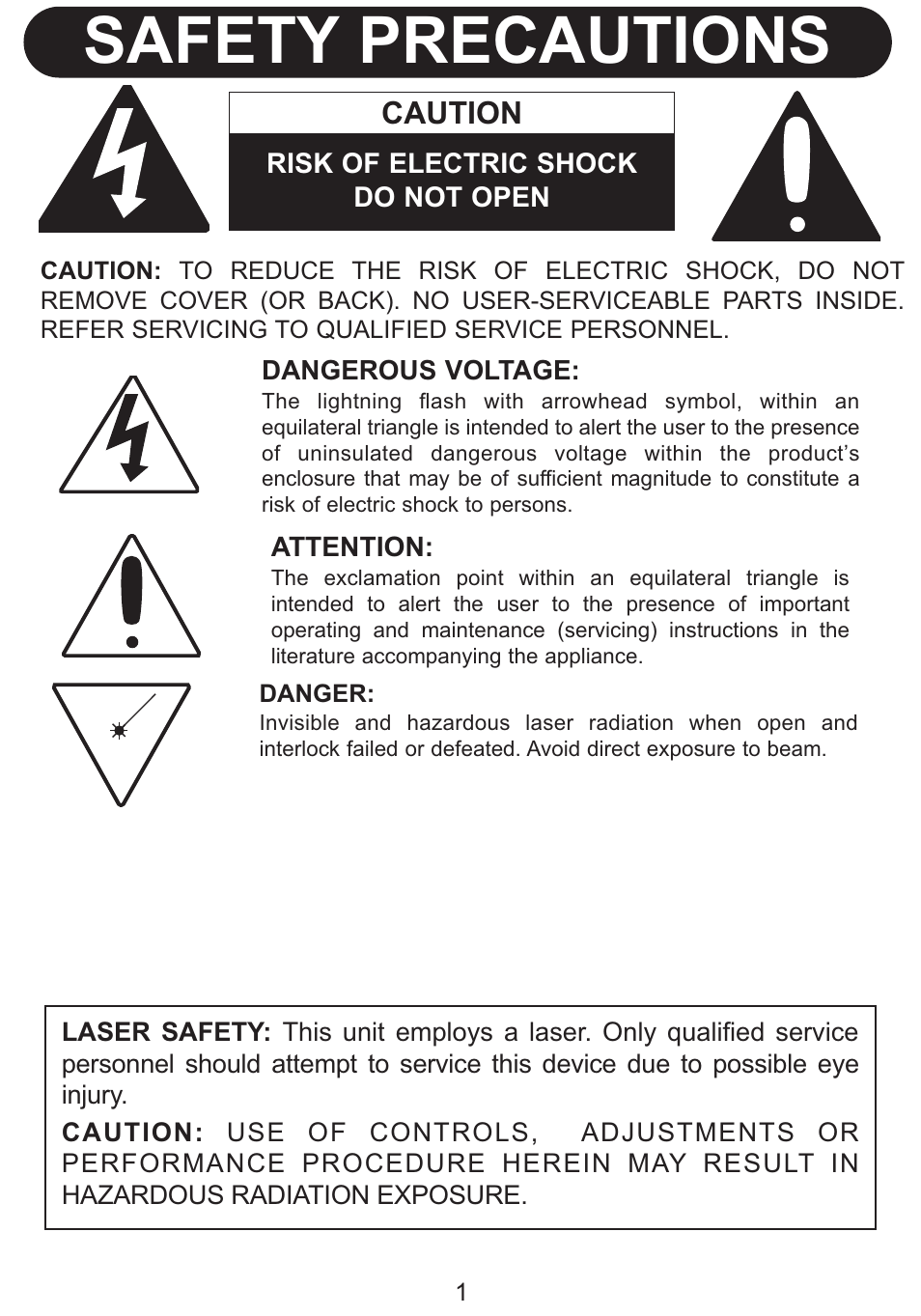 Safety precautions, Caution | Emerson Radio DTE515 User Manual | Page 2 / 21