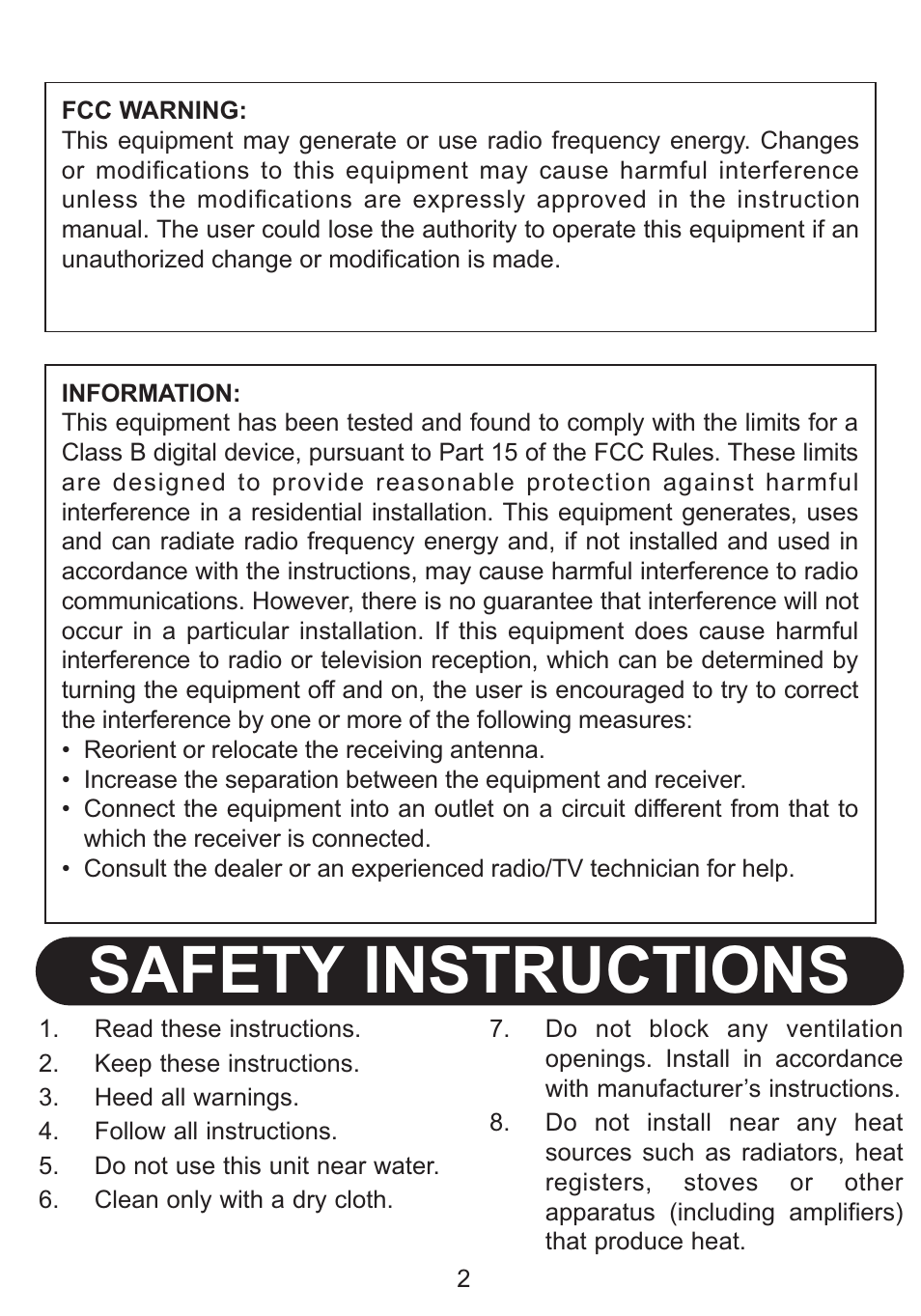 Safety instructions | Emerson Radio DTE515 User Manual | Page 3 / 21