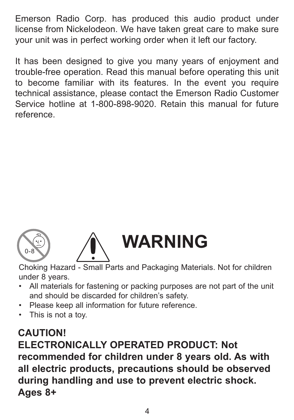 Warning | Emerson Radio DTE515 User Manual | Page 5 / 21