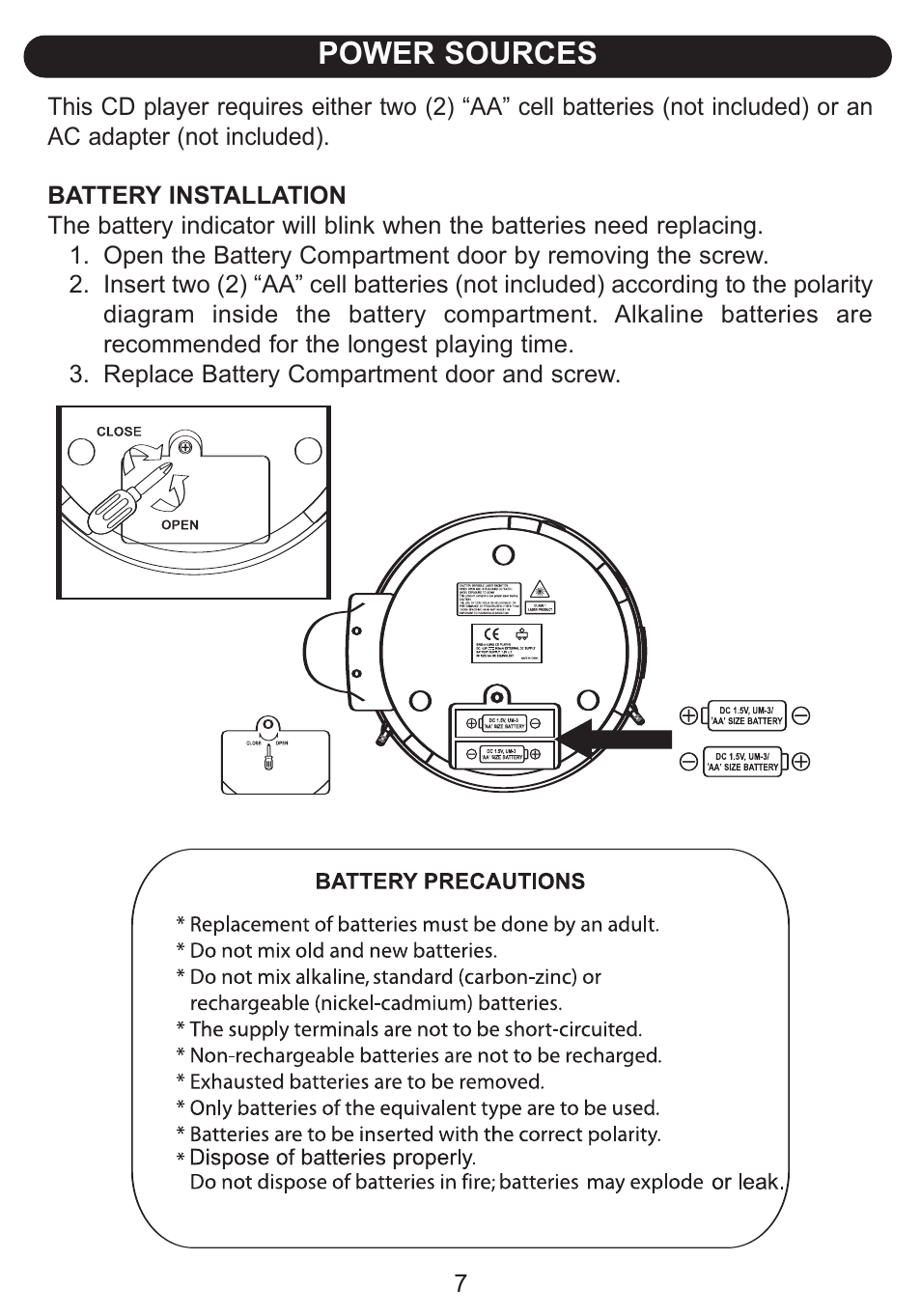 Power sources | Emerson Radio DTE515 User Manual | Page 8 / 21