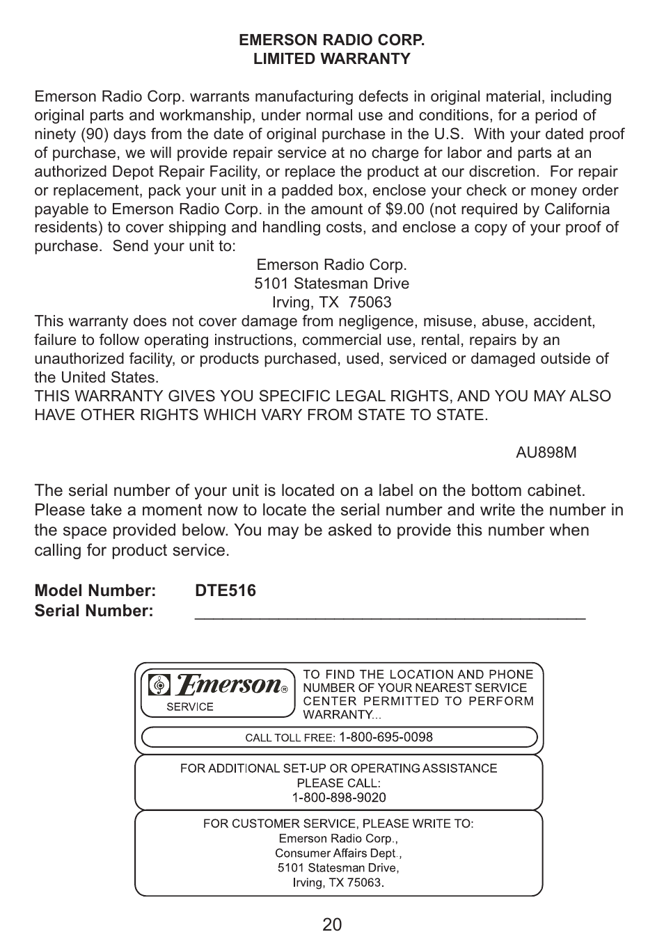 Emerson Radio DTE516 User Manual | Page 21 / 22