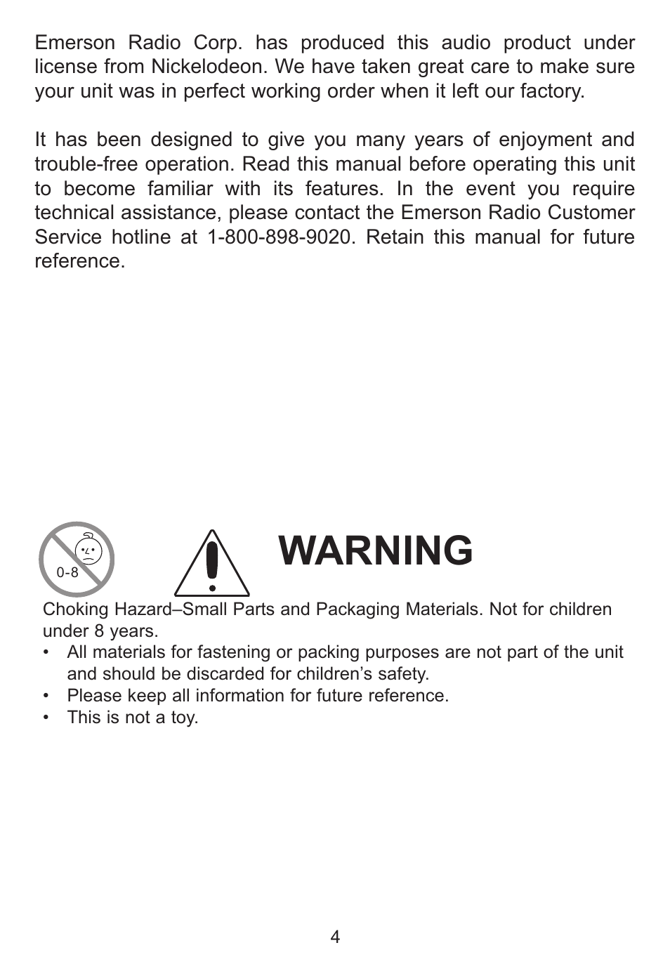 Warning | Emerson Radio DTE516 User Manual | Page 5 / 22