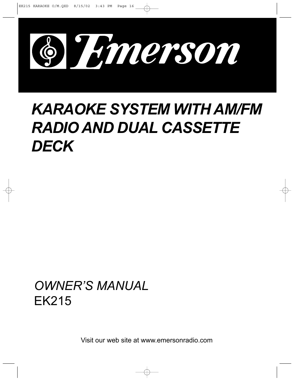 Emerson Radio EK215 User Manual | 16 pages