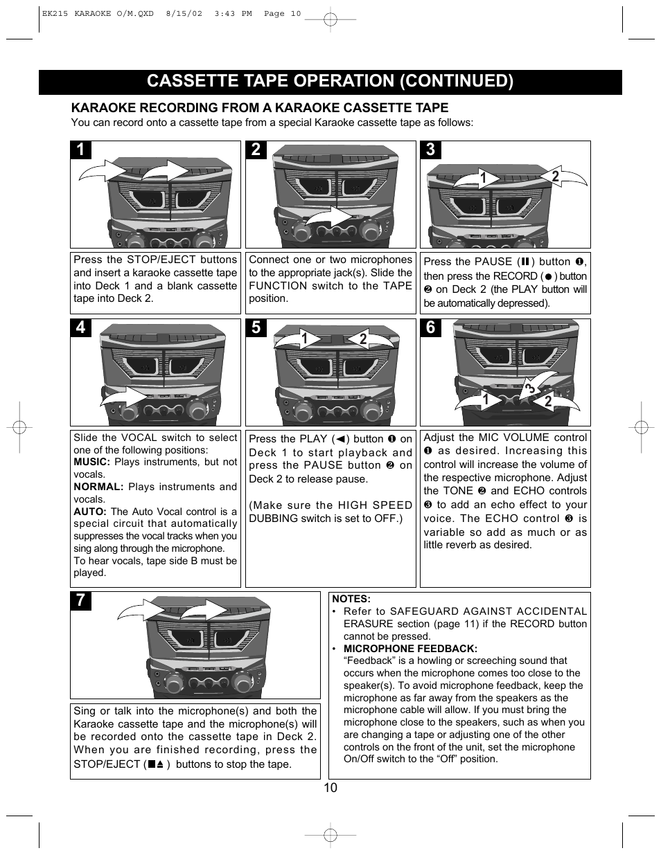 5cassette tape operation (continued) | Emerson Radio EK215 User Manual | Page 11 / 16