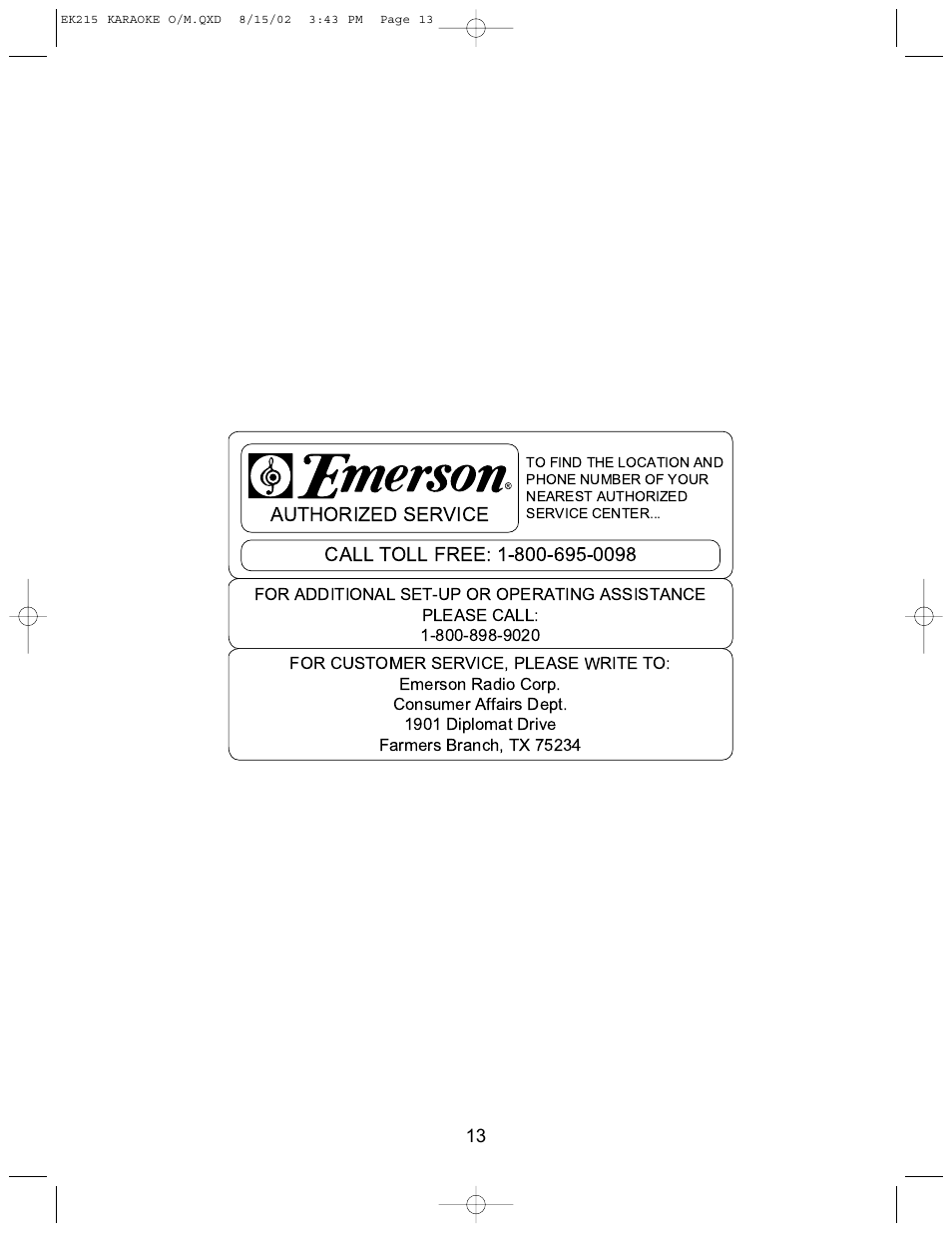 Emerson Radio EK215 User Manual | Page 14 / 16