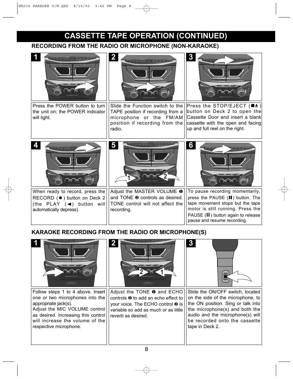 Cassette tape operation (continued) | Emerson Radio EK215 User Manual | Page 9 / 16