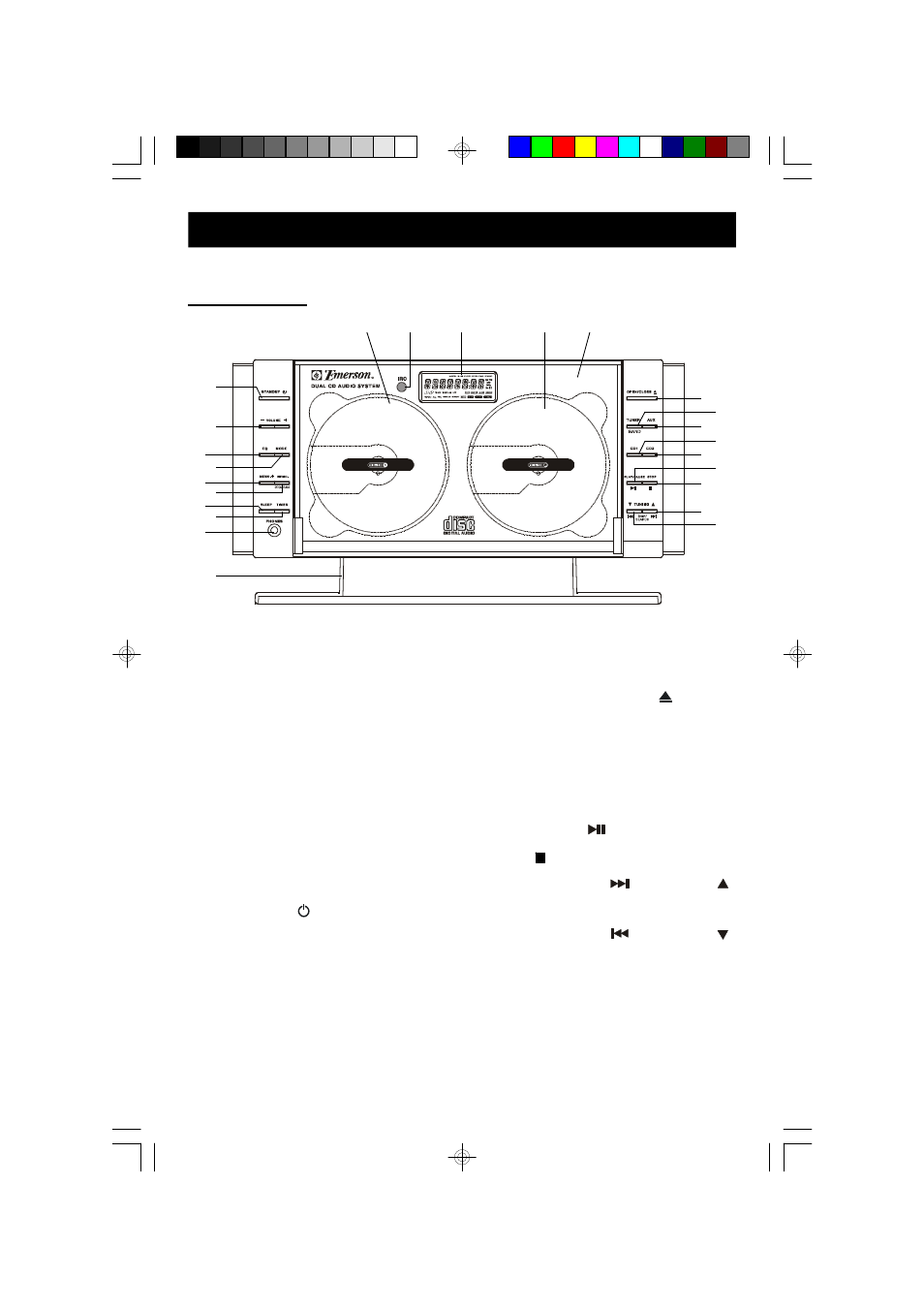 Location of controls and indicators, Front panel | Emerson Radio ES1065 User Manual | Page 13 / 44