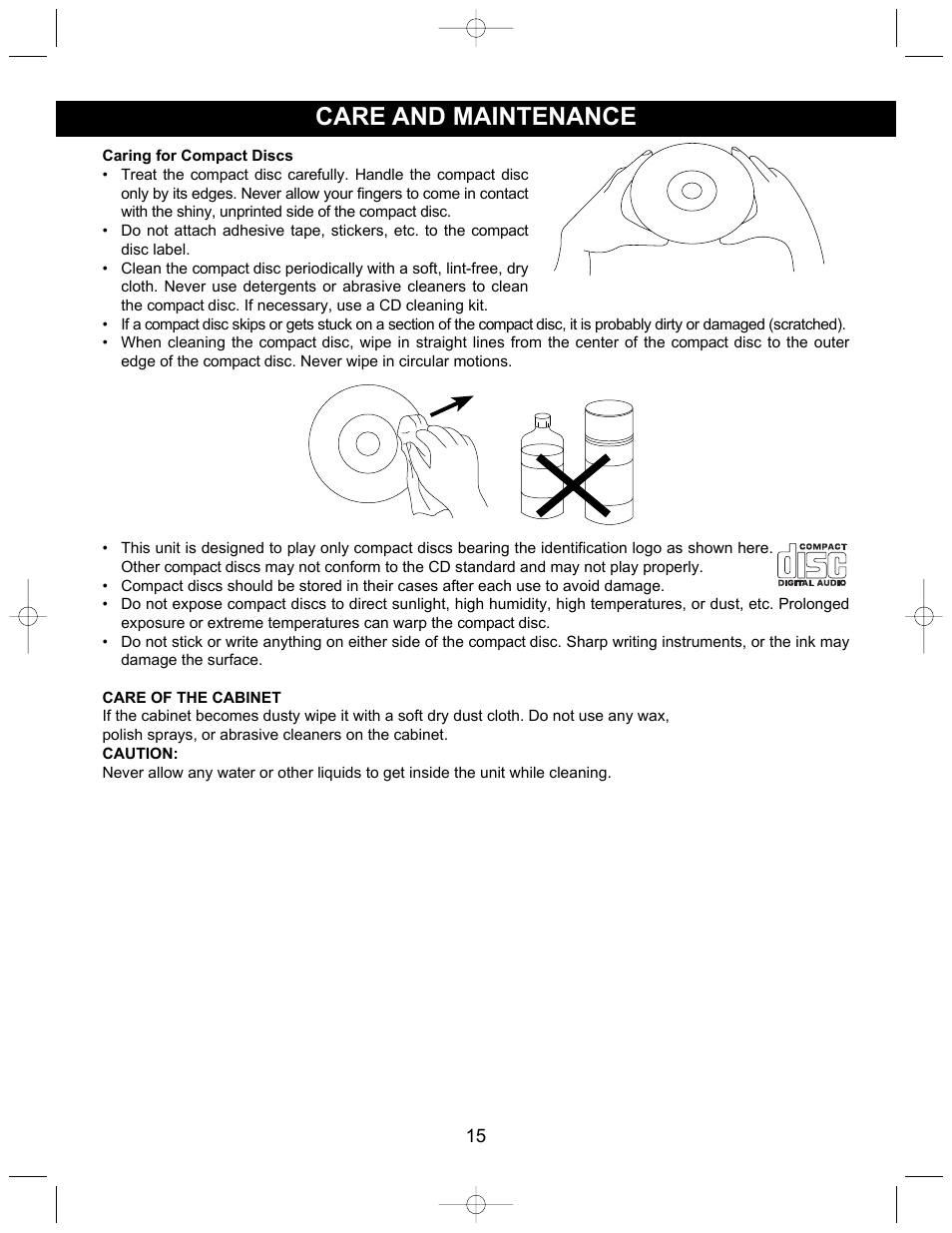 Care and maintenance | Emerson Radio ES17 User Manual | Page 16 / 19