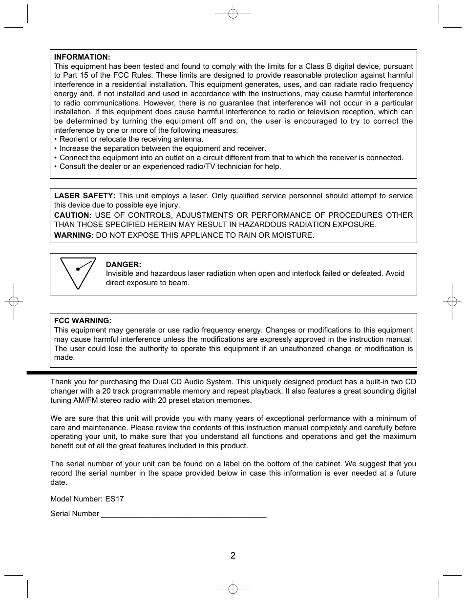 Emerson Radio ES17 User Manual | Page 3 / 19