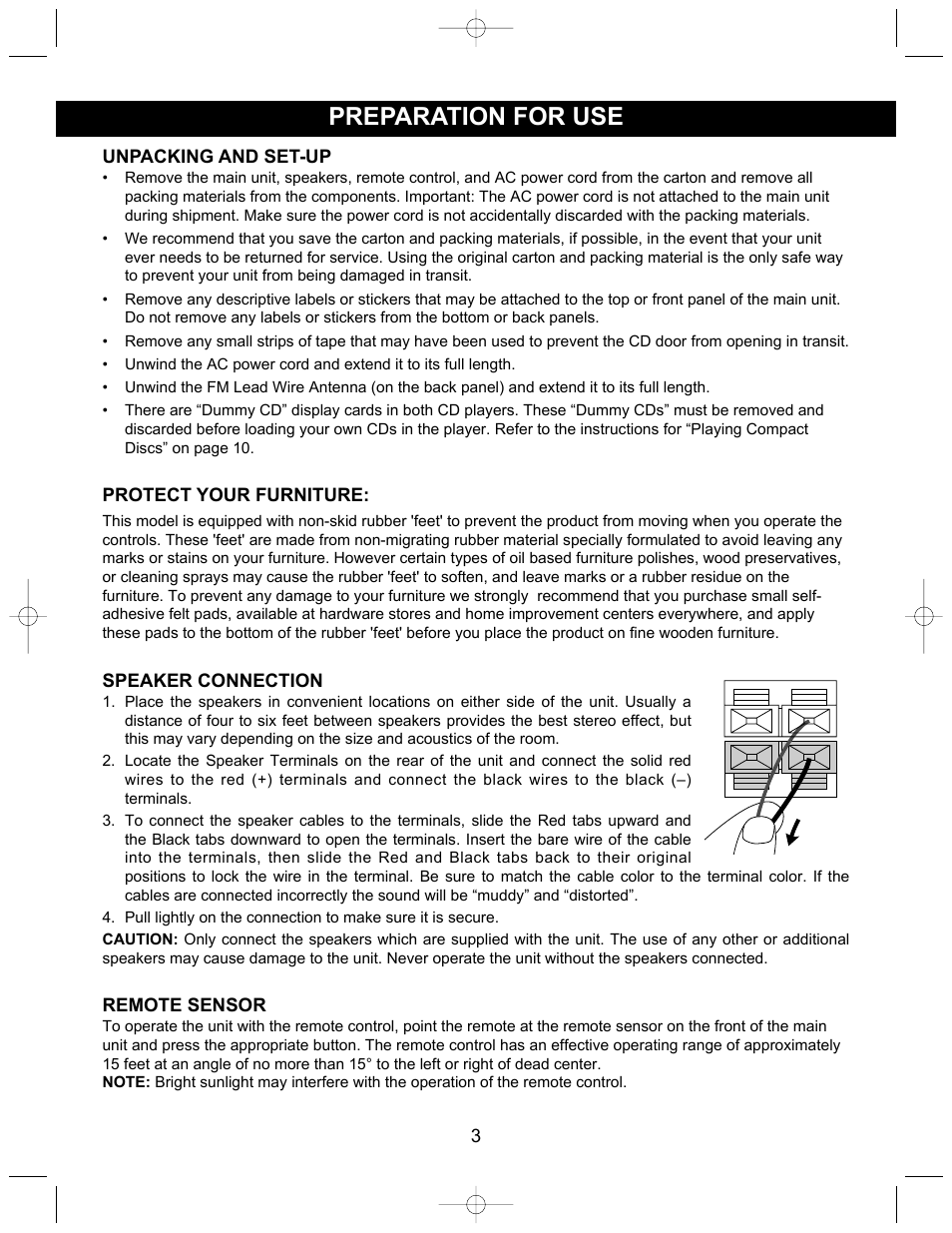 Preparation for use | Emerson Radio ES17 User Manual | Page 4 / 19