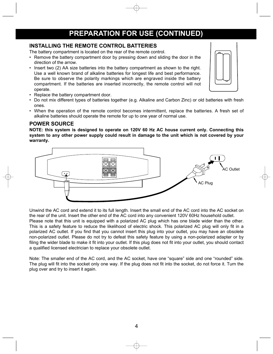 Preparation for use (continued) | Emerson Radio ES17 User Manual | Page 5 / 19