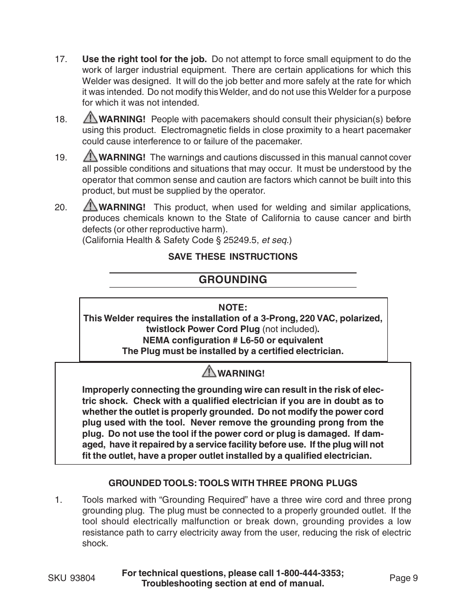 Grounding | Chicago Electric MIG 200 93804 User Manual | Page 9 / 36