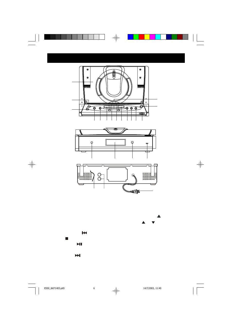 Location of controls and indicators | Emerson Radio ES50 User Manual | Page 7 / 25