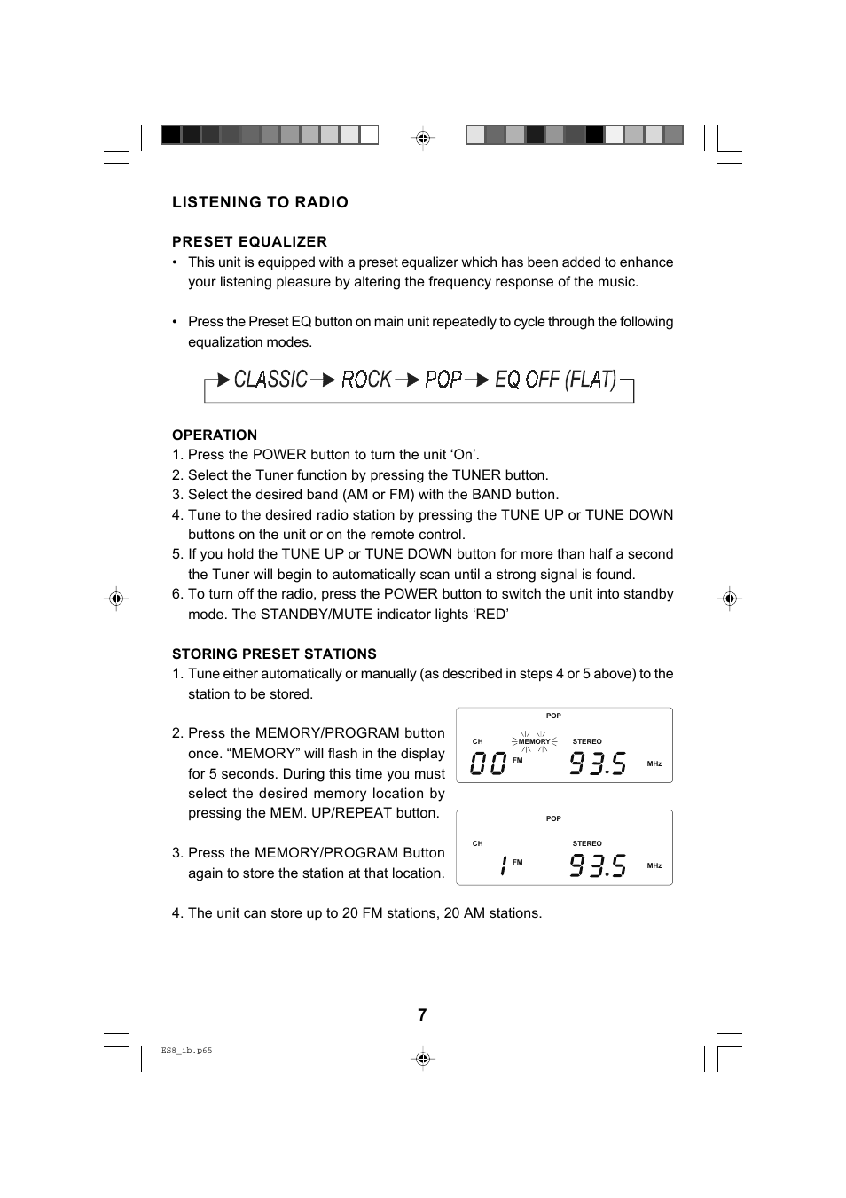 Listening to radio | Emerson Radio ES8 User Manual | Page 8 / 20