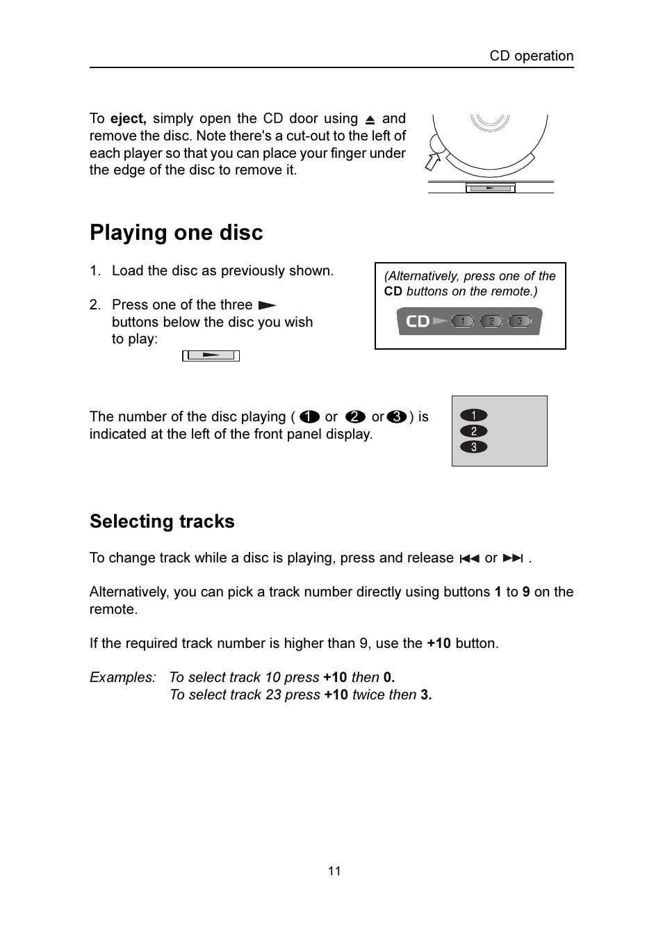 Playing one disc, Selecting tracks | Emerson Radio SMV100 User Manual | Page 12 / 29