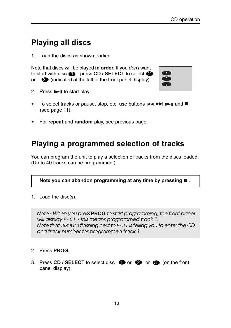 Playing all discs, Playing a programmed selection of tracks | Emerson Radio SMV100 User Manual | Page 14 / 29