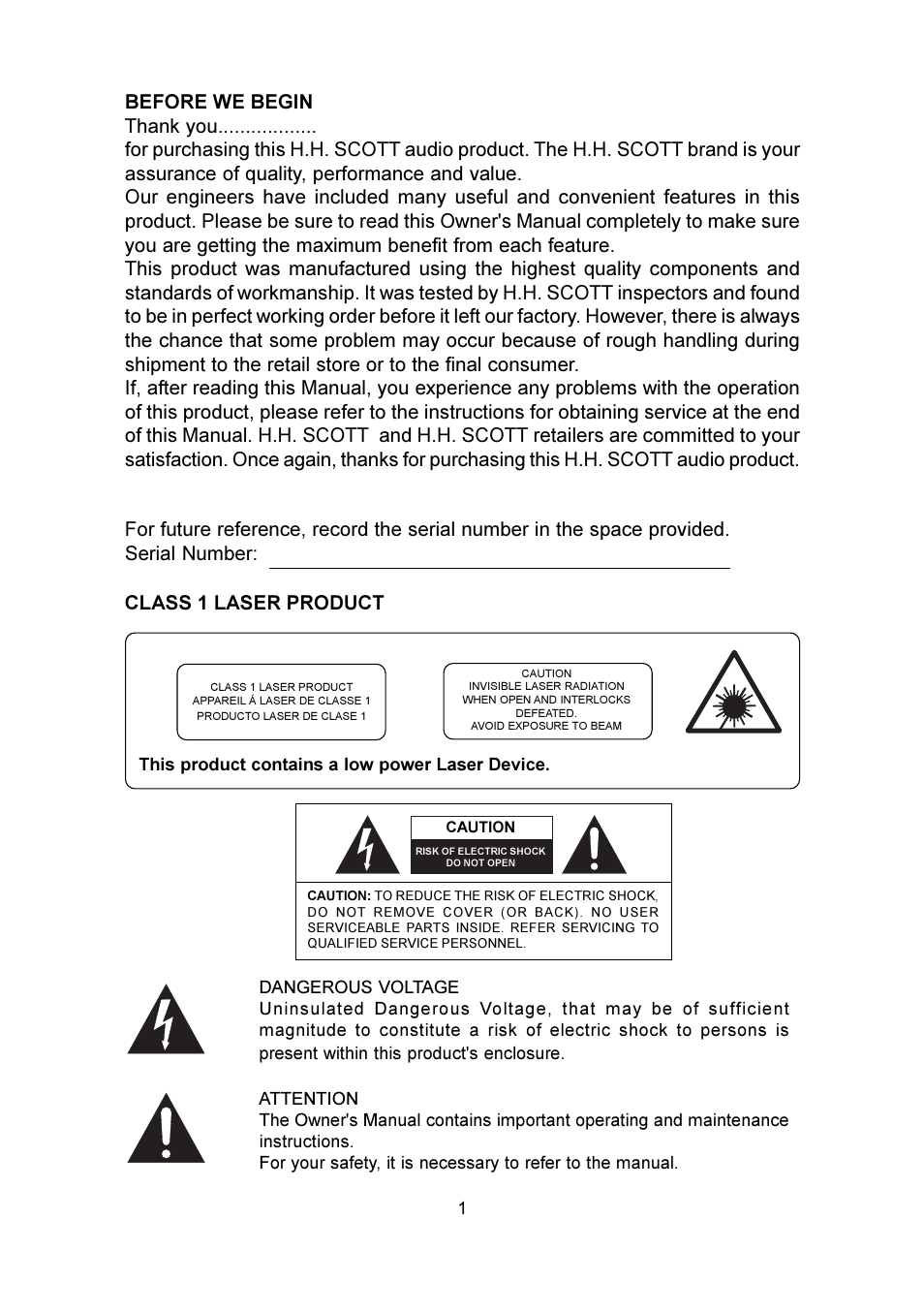 Class 1 laser product, This product contains a low power laser device | Emerson Radio SMV100 User Manual | Page 2 / 29