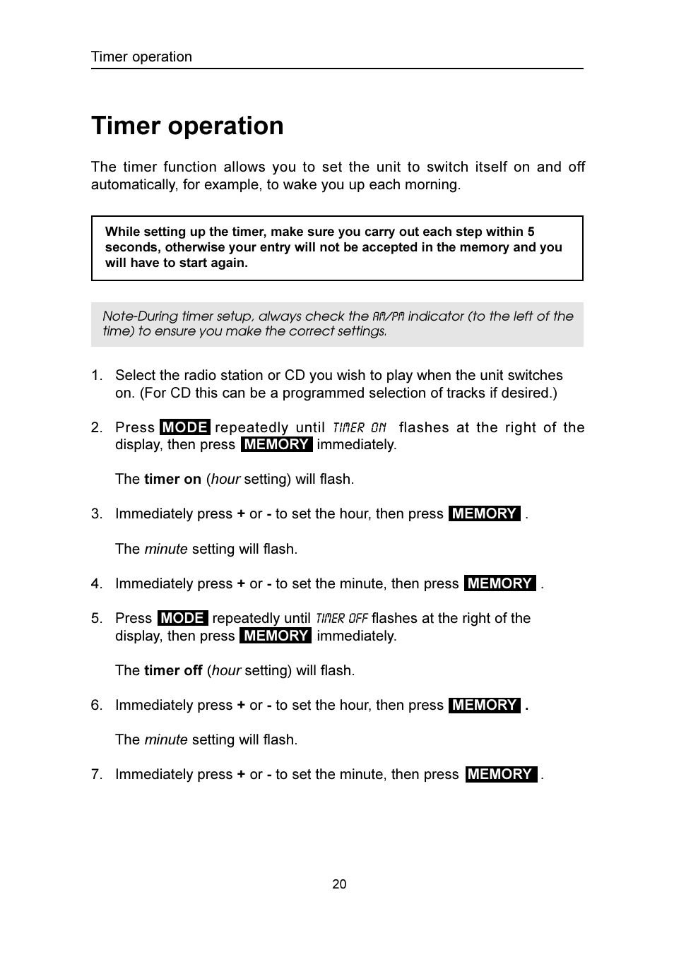 Timer operation | Emerson Radio SMV100 User Manual | Page 21 / 29