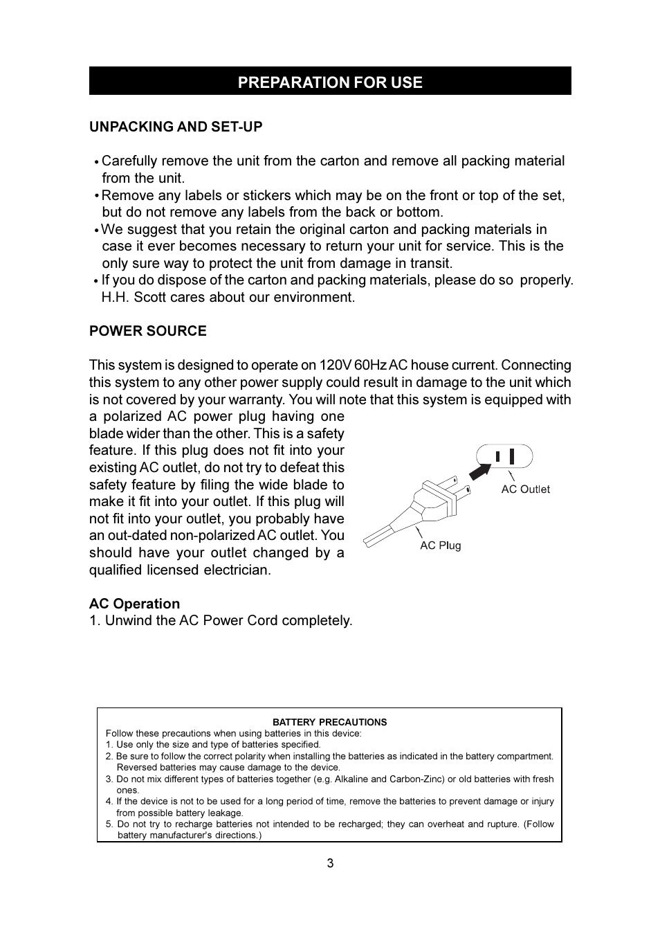 Preparation for use | Emerson Radio SMV100 User Manual | Page 4 / 29