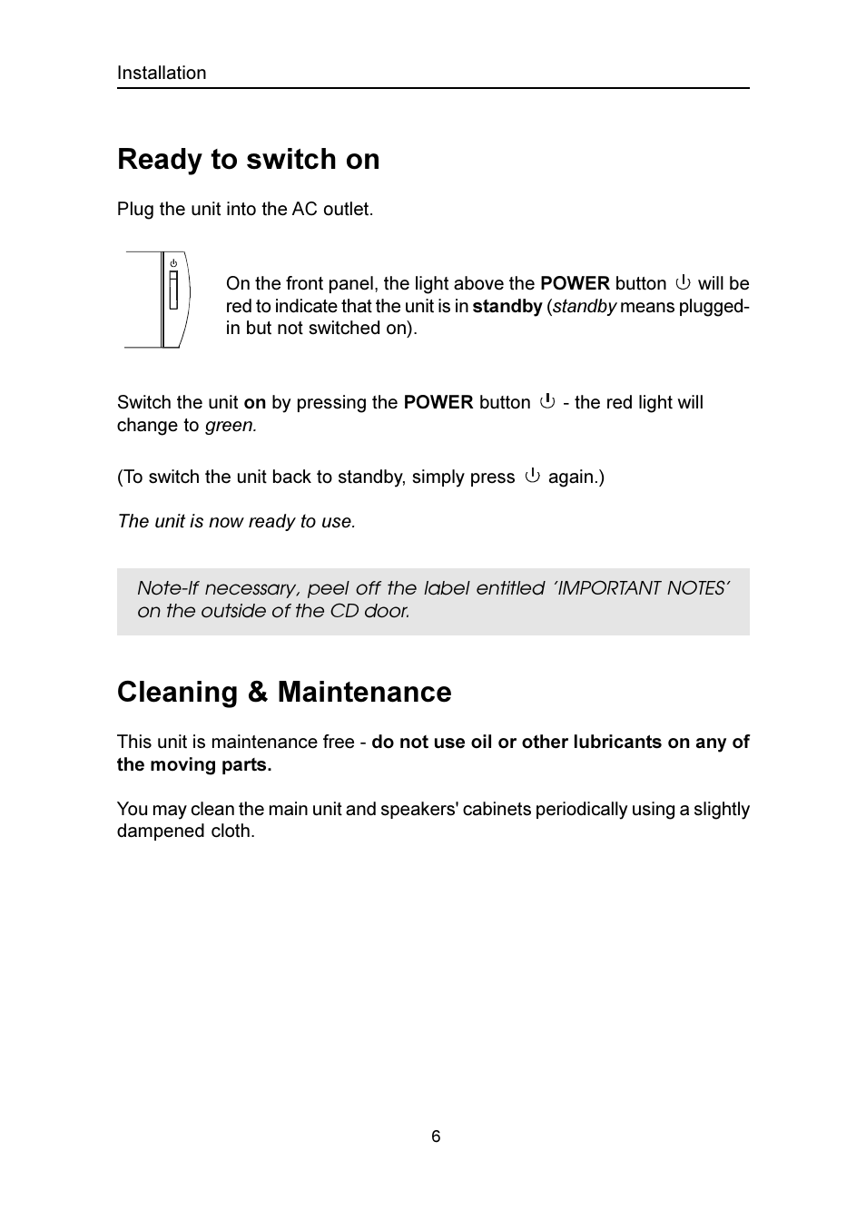 Ready to switch on, Cleaning & maintenance | Emerson Radio SMV100 User Manual | Page 7 / 29