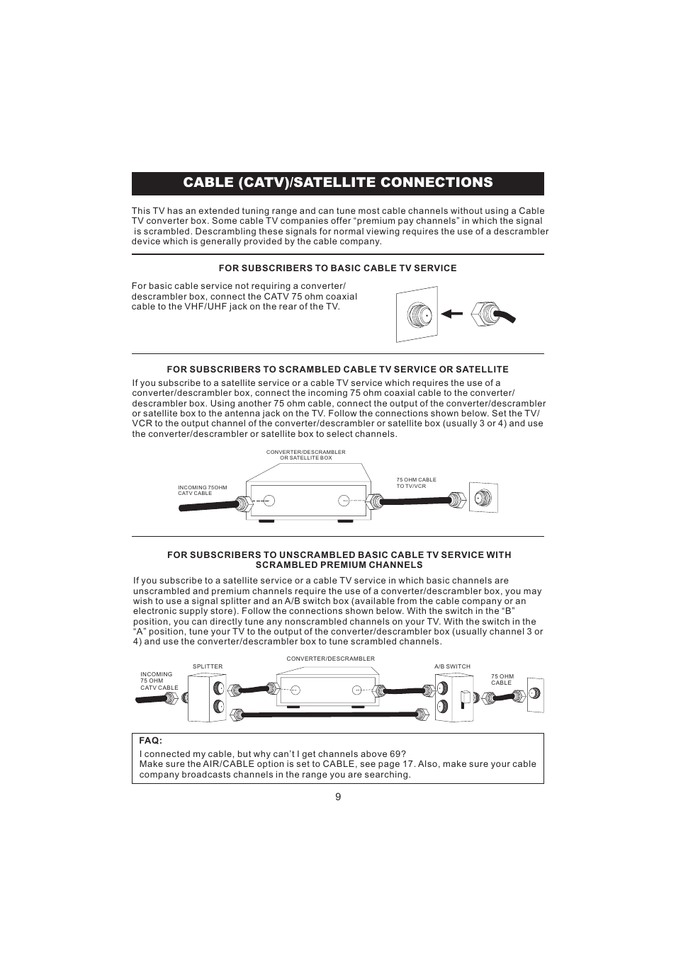 Cable (catv)/satellite connections | Emerson Radio BAR322 User Manual | Page 10 / 36